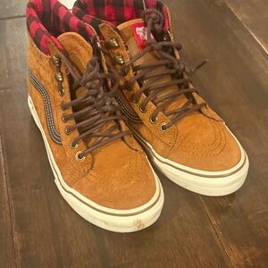 Vans Tan High-Top Sneakers with Red Accents